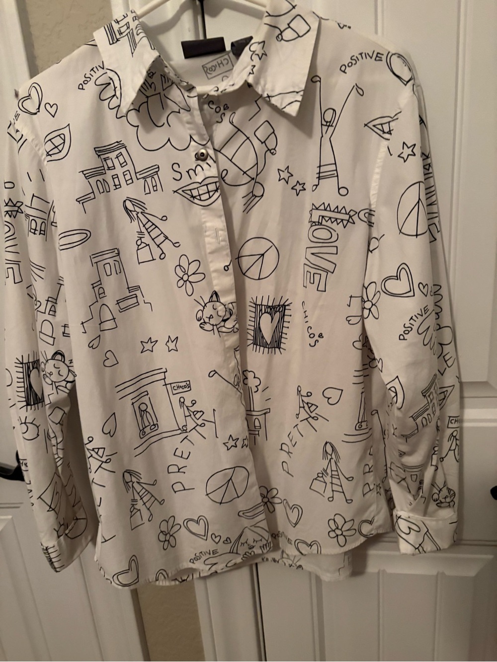 Chico's White Shirt with Black Doodle Print
